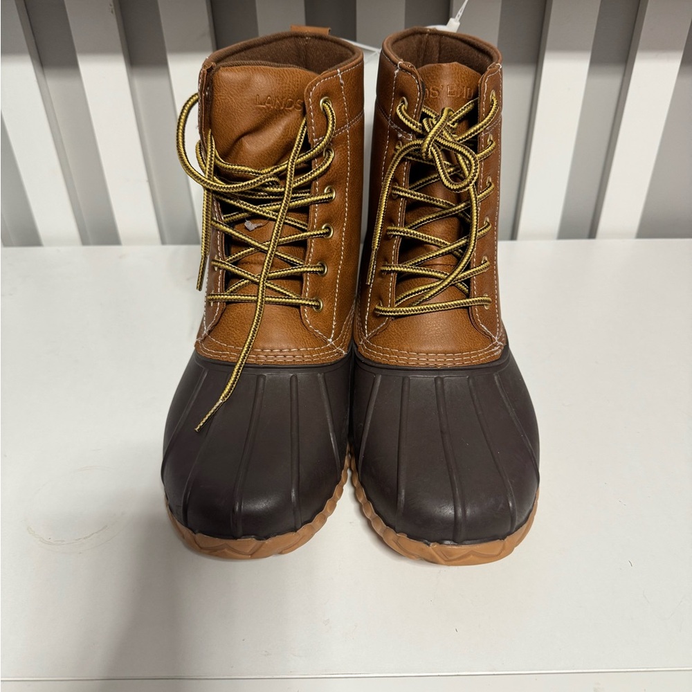 Lands' End Men's Two-Tone Waterproof Duck Boots in Brown and Dark Brown